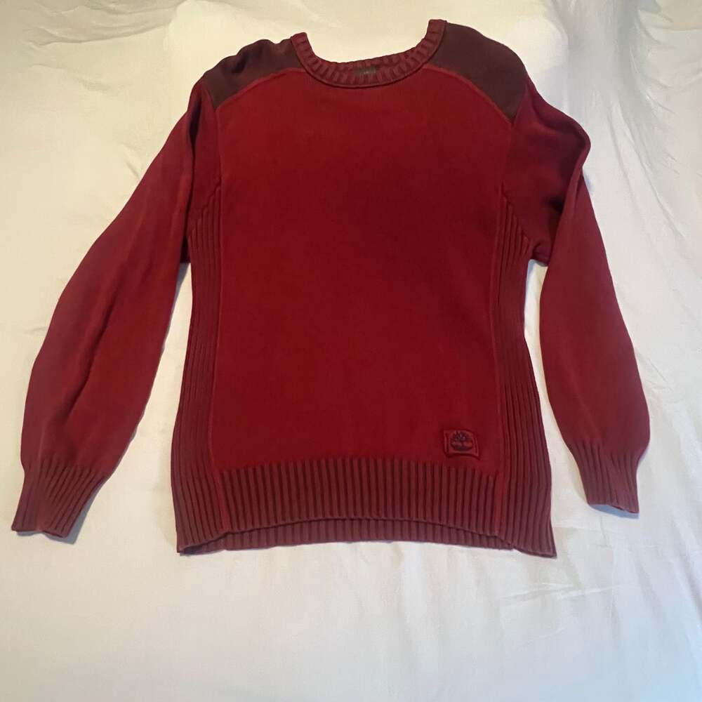 Timberland Mens Red Crewneck Knit Sweater Long Sleeve SIZE LARGE